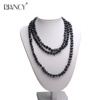 fashion new natural freshwater black 8 9mm baroque pearl long necklace multi layer genuine white pearl necklace for women