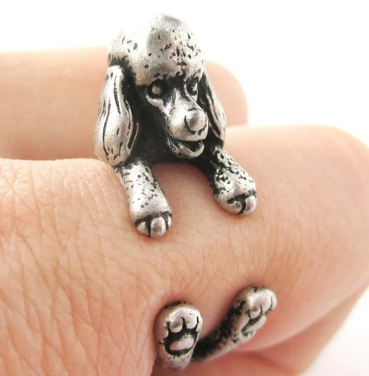 Регулируемое кольцо хиппи мультфильм с пуделем свободного размера панк животное