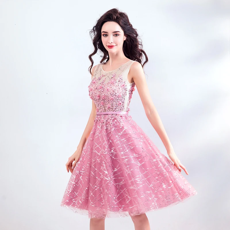 Розовые короткие платья для выпускного вечера длиной до колена Vestidos Graduacion 2018