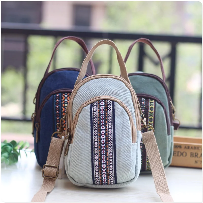 Холст для женщин Мини Сумка-тоут девушек сумки на плечо через Деньги женские