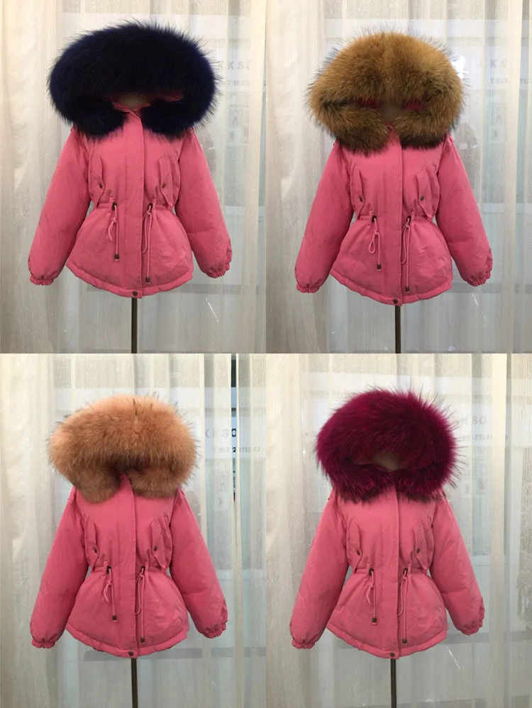 Plus size Natural Fur White Duck Down Winter Coat women's jacket with hood Thicken Warm women's down Parka chaqueta mujer YRE05