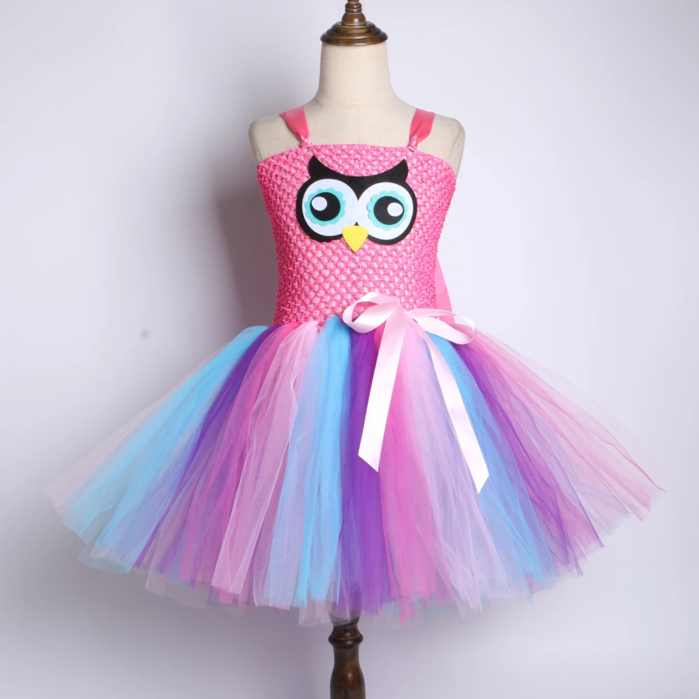 Платье-пачка с рисунком совы для девочек платье принцессы из тюля до колена дня