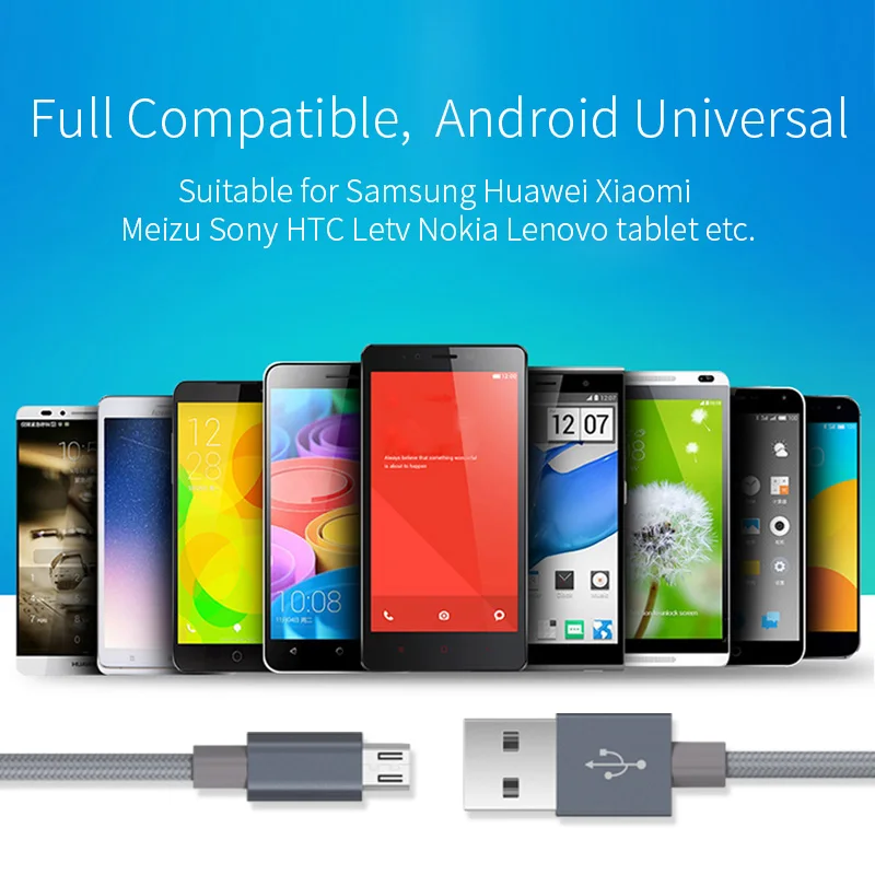 Micro USB кабель, AIFFECT 2.4A нейлоновый Плетеный 2 м Быстрая зарядка мобильный телефон USB зарядное устройство кабель для samsung/Xiaomi/LG/huawei/Meizu