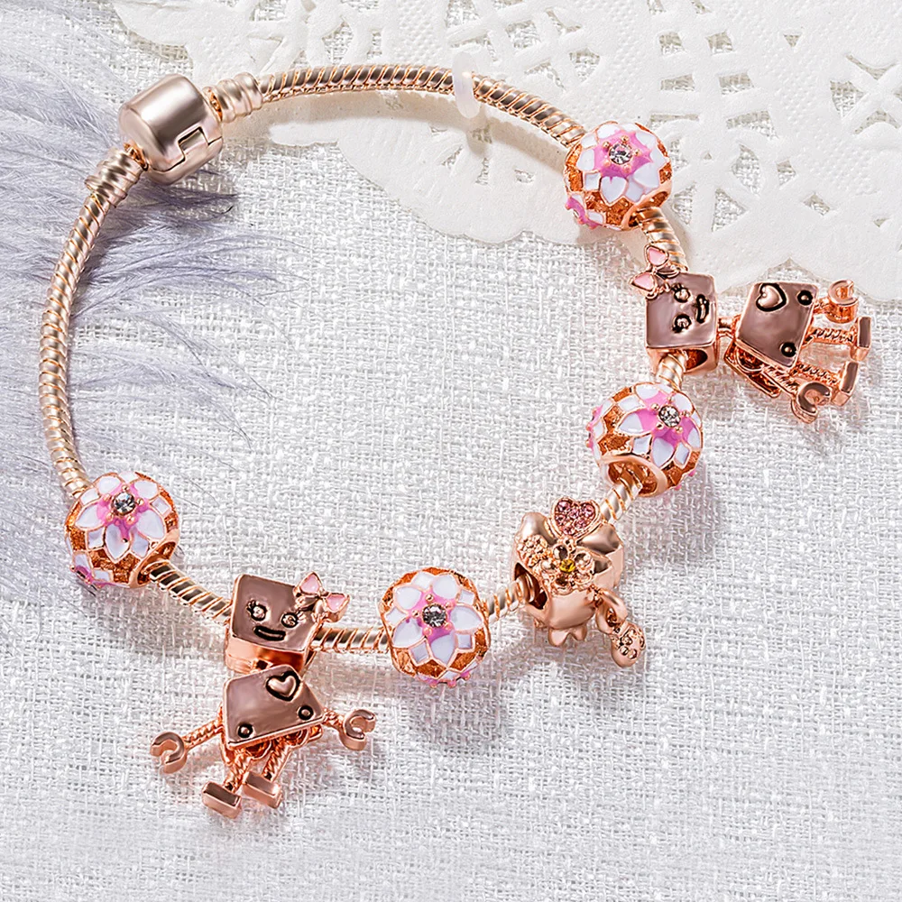 Новинка 2019 г. модный милый браслет сделай сам с розовыми цветами вишни бусинами