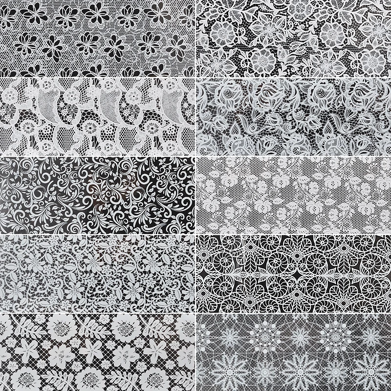 

10 pcs/set Black White Lace pattern design nails stickers set diy tools manicure accessories foil nail art decorations