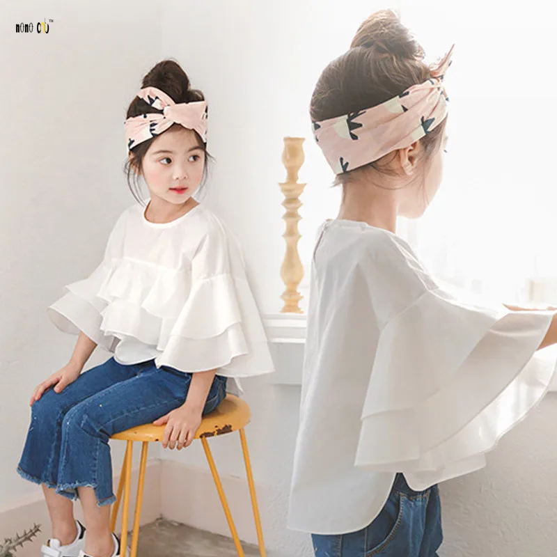 Блузка с расклешенными рукавами для девочек летний топ свободная Детская