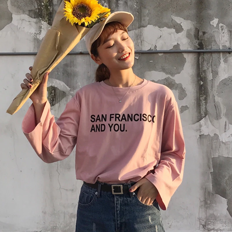 

YouGeMan Autumn Harajuku T-shirt Top Women Clothing Korean Style Ulzzang Harajuku Printed Long Sleeve T-shirts Female Tee Shirt