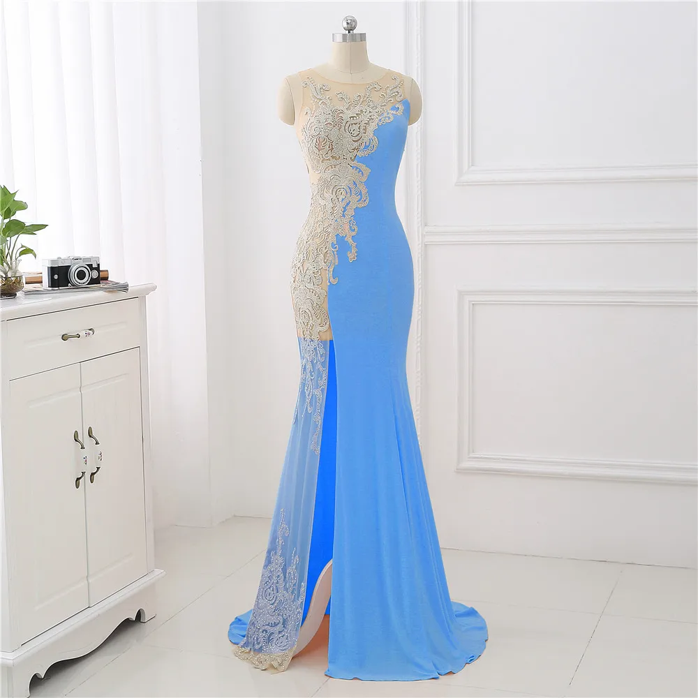 Picture Color Erosebridal, сексуальное, иллюзионное, боковое, Русалка, платье для выпускного вечера, длинное,, Новые Вечерние платья с коротким шлейфом, уникальный кружевной дизайн, разрез спереди - Цвет: Picture Color