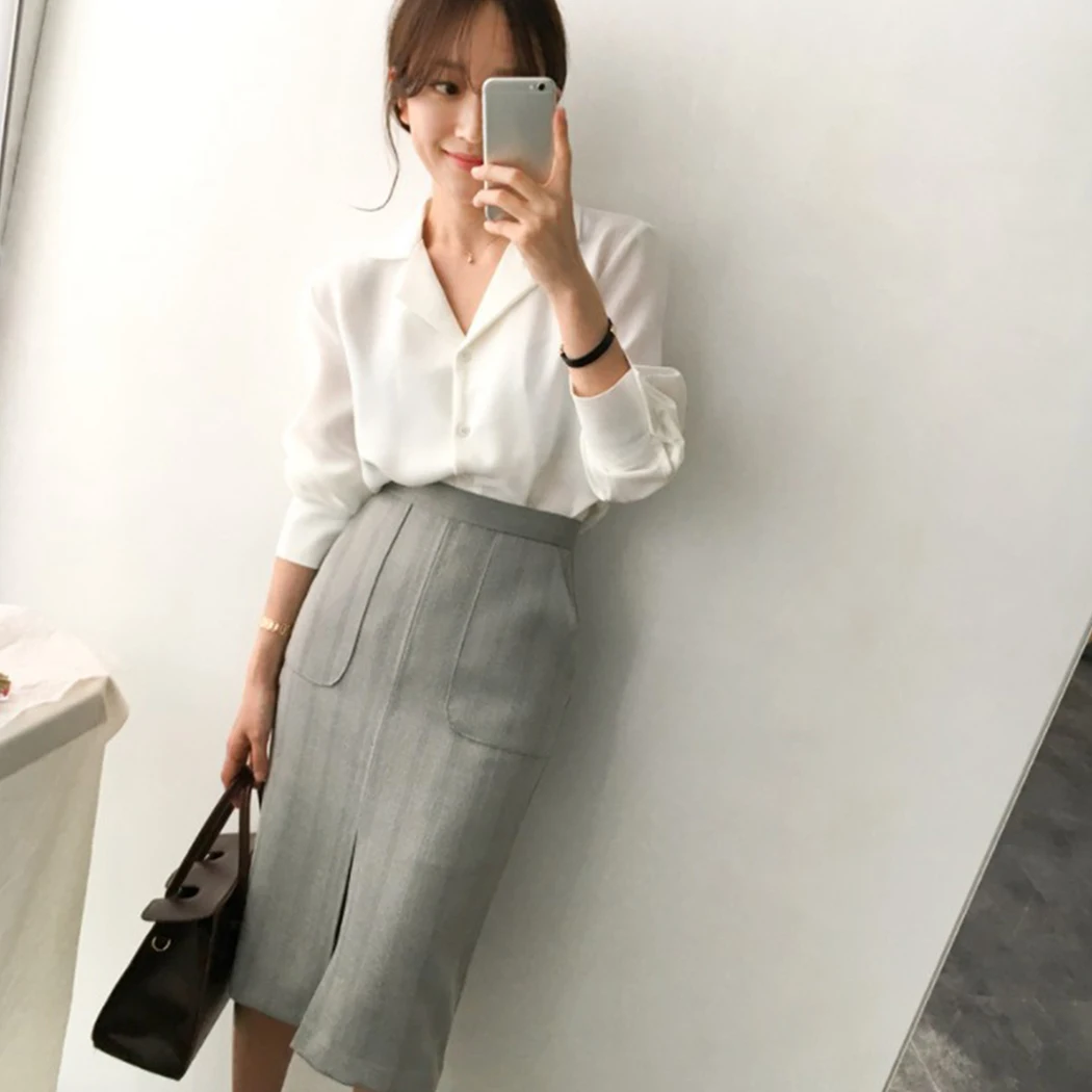 Женская офисная блузка белая черная с длинным рукавом | одежда