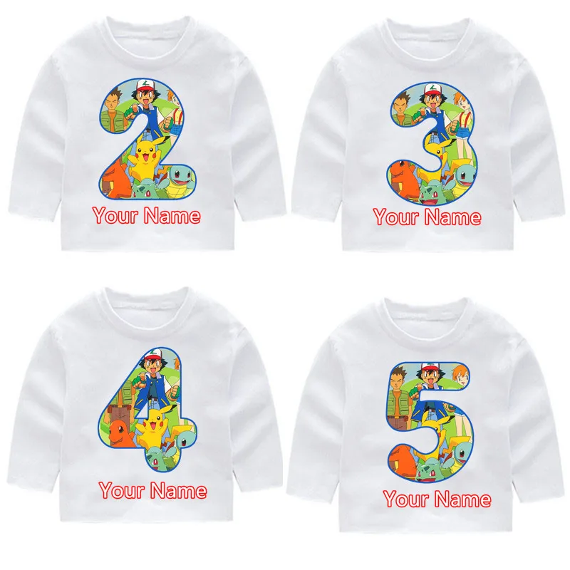 Детские хлопковые футболки с длинными рукавами и принтом Покемон Осенние Топы
