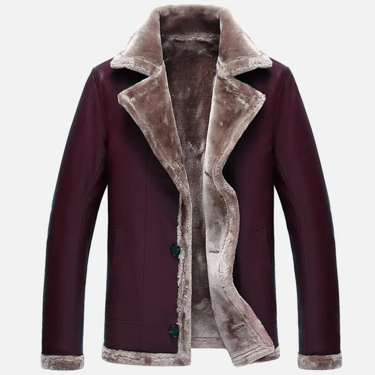 2016 Новая зимняя кожаная куртка Мужская Утепленная теплая ветрозащитная одежда