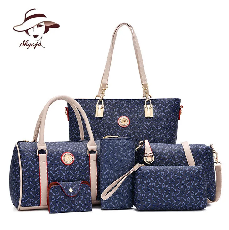 Blue Новая мода 6 шт./компл. женские Дамские сумки в комплекте сумки Hign качественная сумка-мессенджер брендовая сумка на плечо кошелек кожаный через плечо - Цвет: Blue
