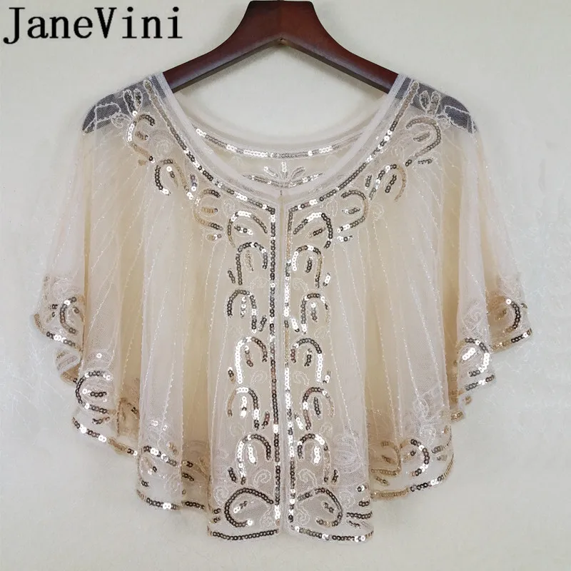 JaneVini 2019 Silver Sequined Woman Wraps Bridal Capes Shawl Beaded Elegant Evening Party Wedding Bolero Cape Jacket Accessories | Свадьбы и