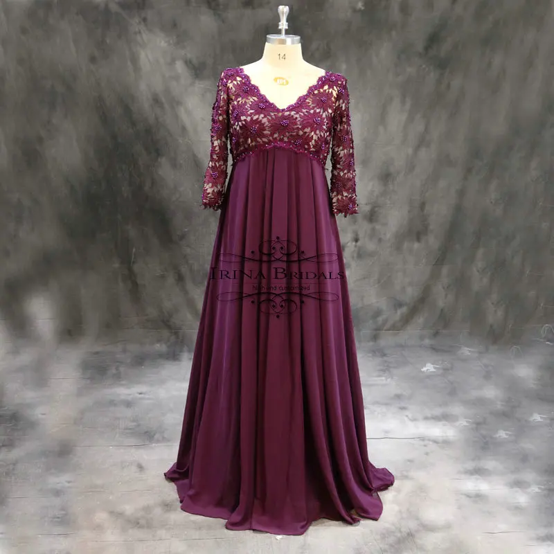 Irina Bridals Real Photos Three Quarter Sleeve Lace Pearls Chiffon Floor-length Plus Size Mother of Bride Dresses | Свадьбы и