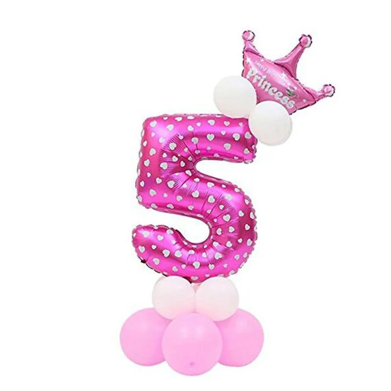 Pink5 Розовые воздушные шары с цифрами, шары из фольги с короной, вечерние украшения для мальчиков и девочек, украшения для детского дня рождения, украшения для вечеринки, голубые шары с цифрами - Цвет: Pink5
