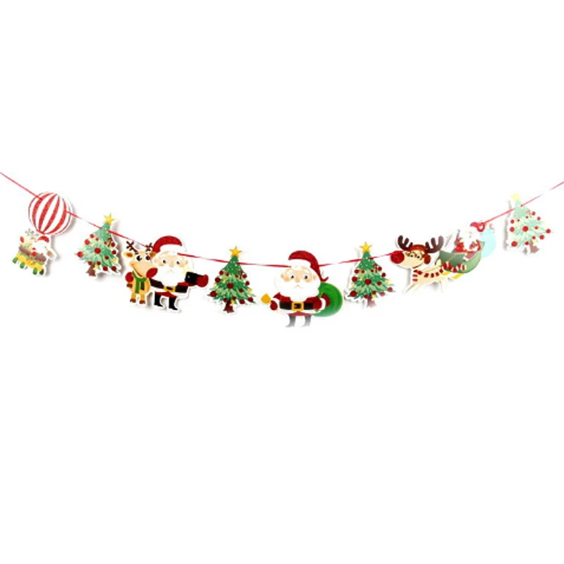 Santa Новинка 1 шт Горячее украшение для рождественской вечеринки украшение висящий флаг баннер со снеговиком мультипликационный разноцветный Рождественский Бумажный бантик красный - Цвет: Santa