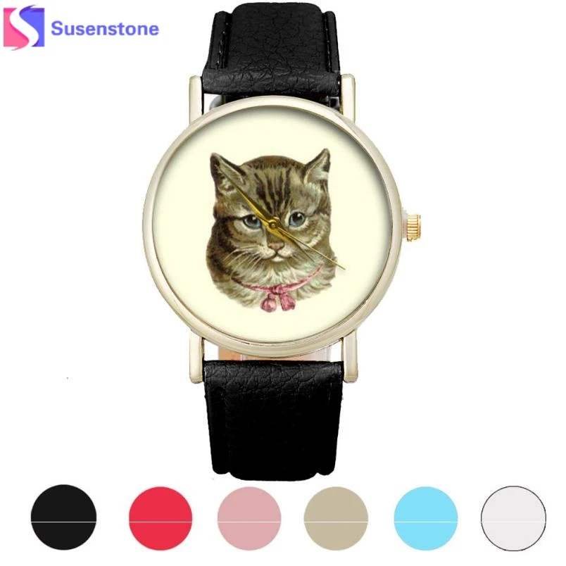 Новые кварцевые часы с рисунком кота для женщин и девушек Модные Аналоговые