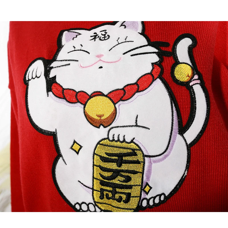 Япония Стиль Lucky Cat аппликации осенне-зимние женские свободные эластичные