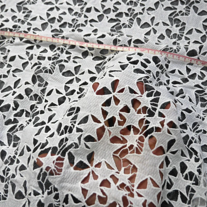 

2Yards Stars Embroidered Lace Fabrics High Grade Wedding Bridal Dress Clothes DIY Cloth Guipure French Lace Fabric Craft