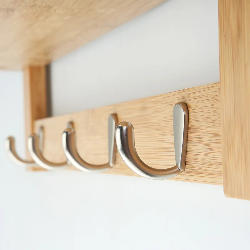 Бамбуковый модный простой стеллаж для хранения с крючком настенная полка