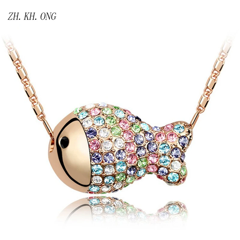 Ж. KH. онг Роскошные AAA фианит Рыба ожерелье и подвески для женщин ювелирные