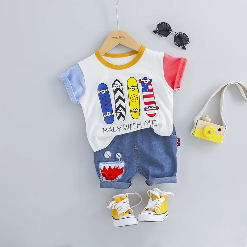 WENWENDEXINGFU Summer Toddler Infant Clothing Sets Baby Girls Boys Clothes Suits Skateboard T Shirt Shorts Kids Child | Детская одежда