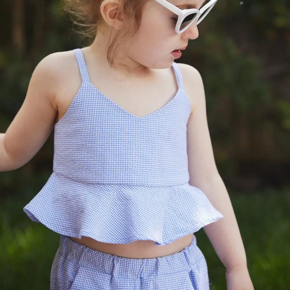 Комплекты одежды для девочек 2019 г. Летняя детская одежда Холтер + штаны в клетку