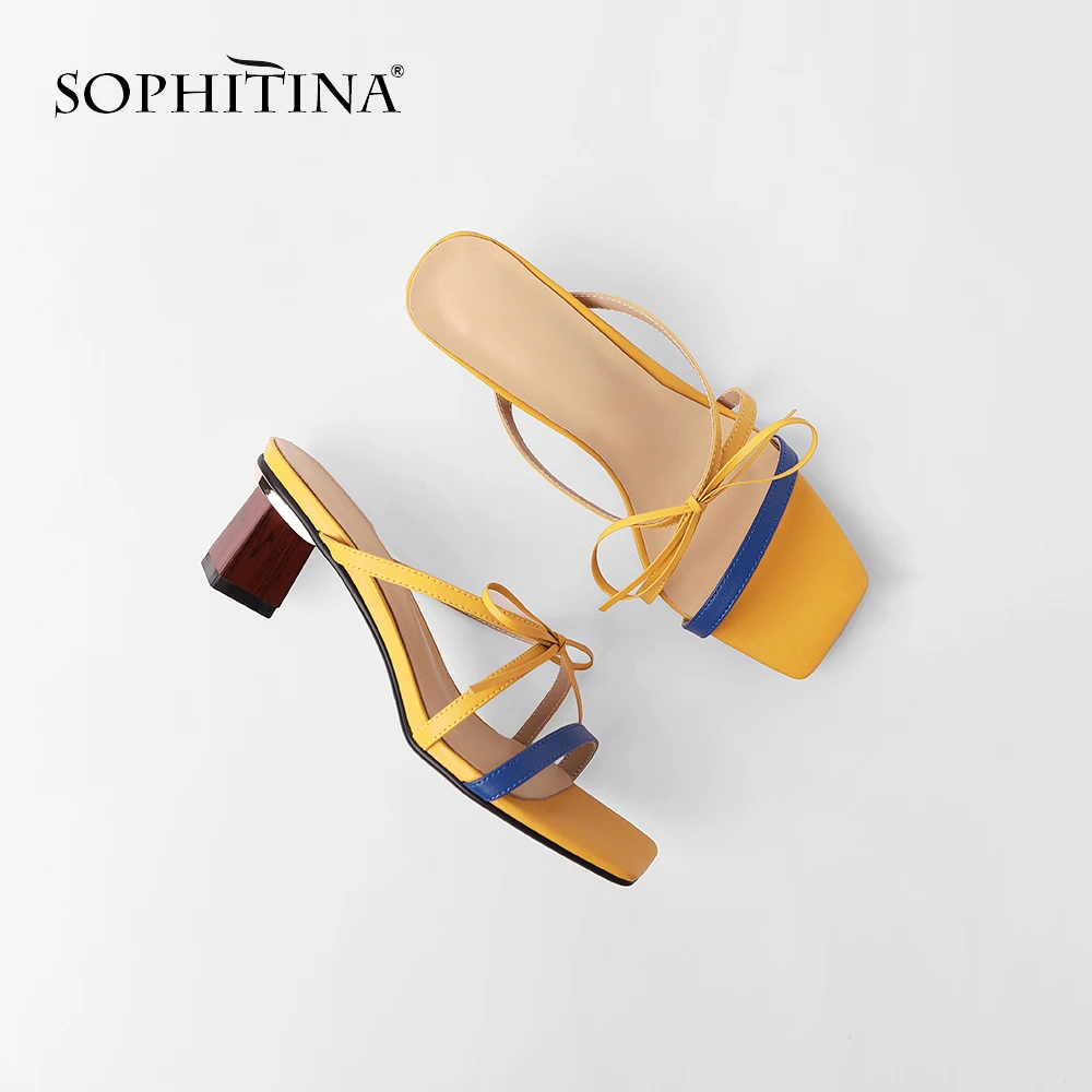 SOPHITINA/популярные женские шлепанцы; модные разноцветные туфли с квадратным носком и бантиком-бабочкой; Лидер продаж; новые шлепанцы; MO177