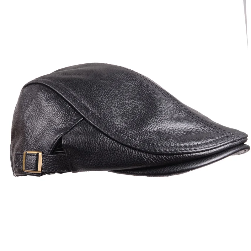 Черный Женская Мужская натуральная кожа Регулируемая воловья Casquette Amy берет с пуговицей Кепка плоская кепка шапки/кепки s - Цвет: Черный