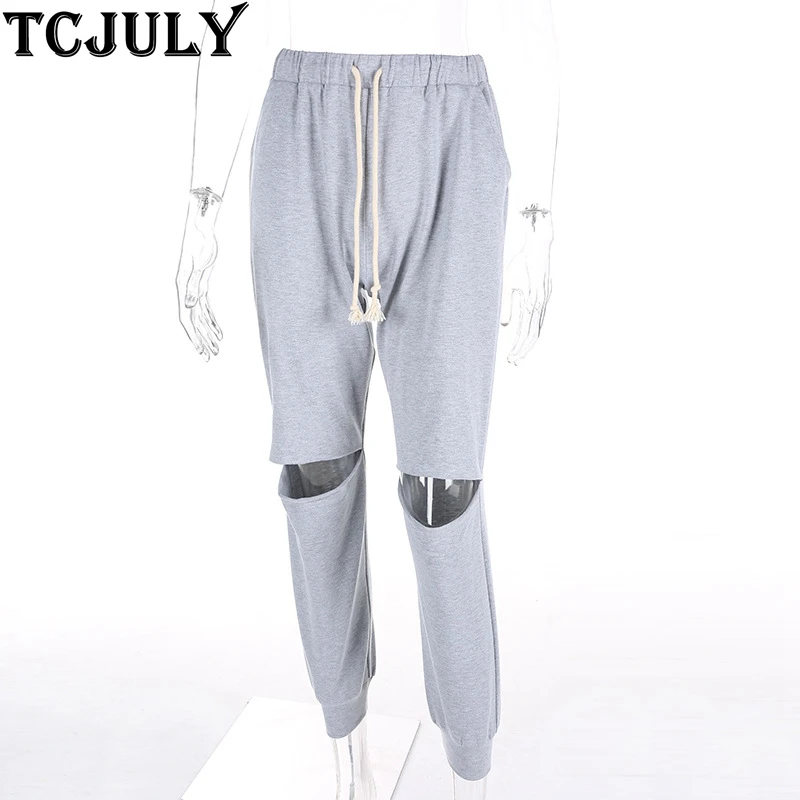 Женские спортивные штаны TCJULY серые повседневные с высокой талией и карманами |
