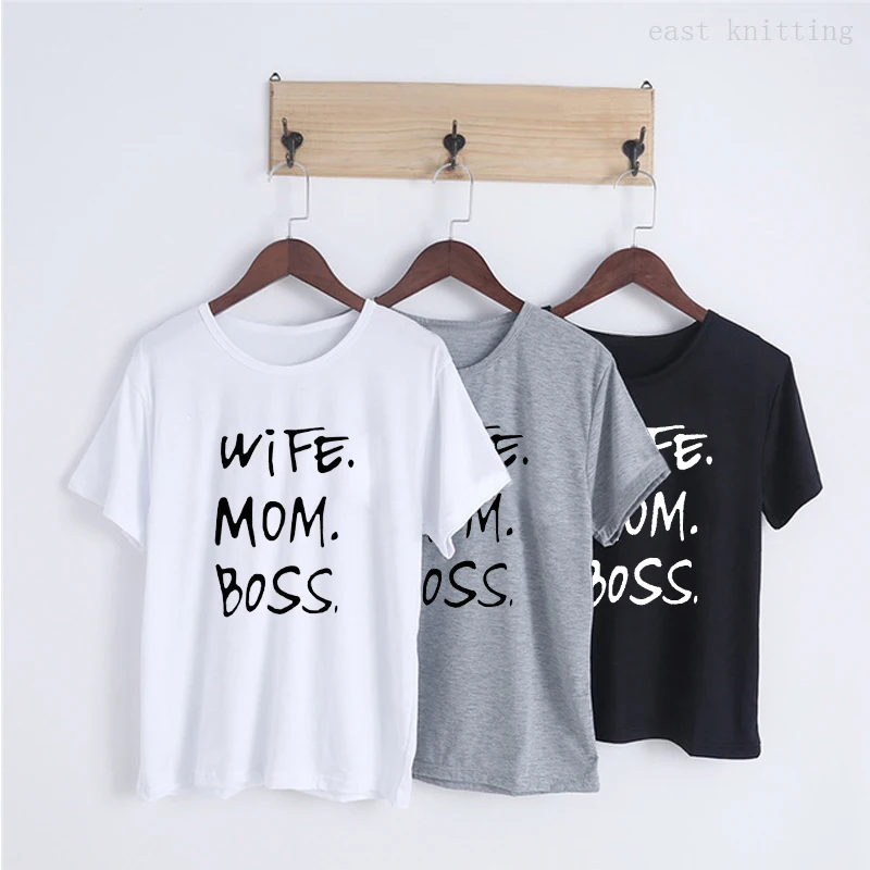 Принт жены футболка mom boss Женская Повседневная классная летняя женская с
