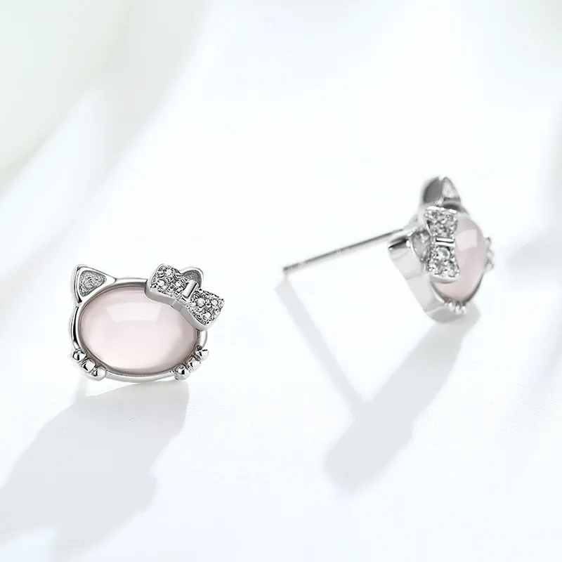 Серьги гвоздики из стерлингового серебра 925 пробы с розовым котенком для девушек