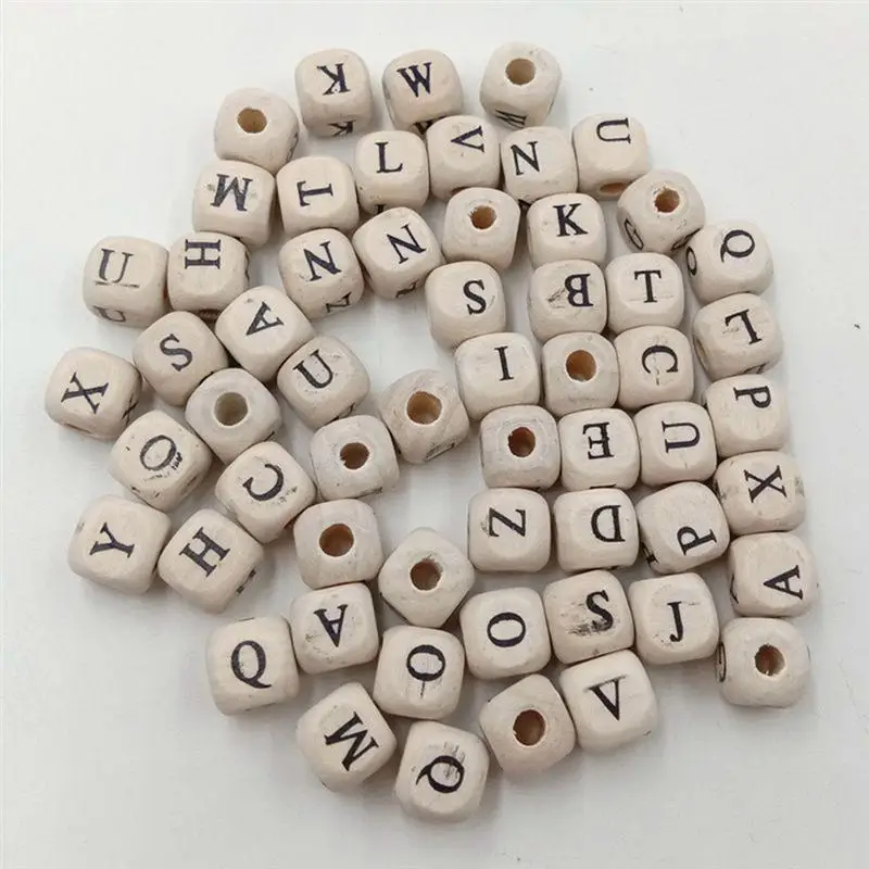100 Pcs Alphabet Letter Wooden Beads 10 mm Cube Spacer Beads DIY Crafts for Bracelet Necklace Jewelry Making