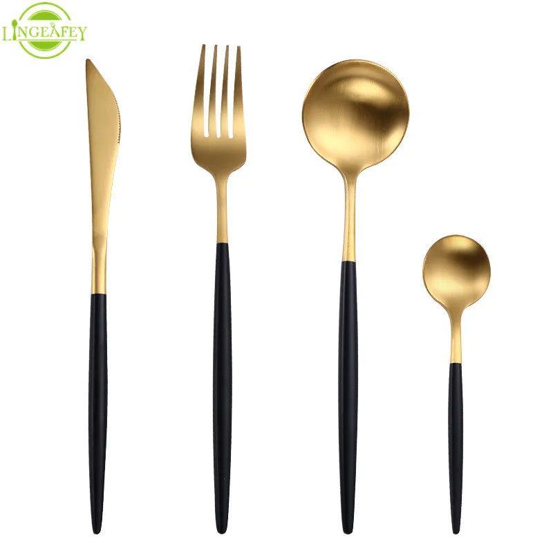 LF3blackgold1set Столовые приборы из нержавеющей стали наборы ножей белый золотой набор посуды столовые приборы кухонные принадлежности западные столовые приборы - Цвет: LF3blackgold1set