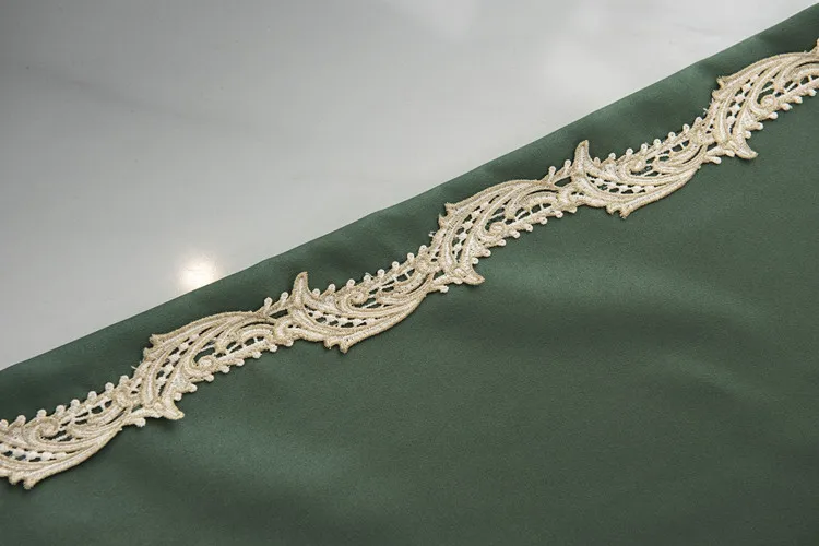 New Arrival Chinese Style Luxury Faux Silk Dark Green Window Curtains for Living Room Bedroom Embroidery Lace Drape