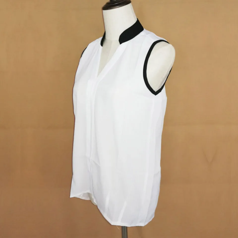 Кружевной топ с оборками Женская белая блузка без рукавов Милая Черная рубашка