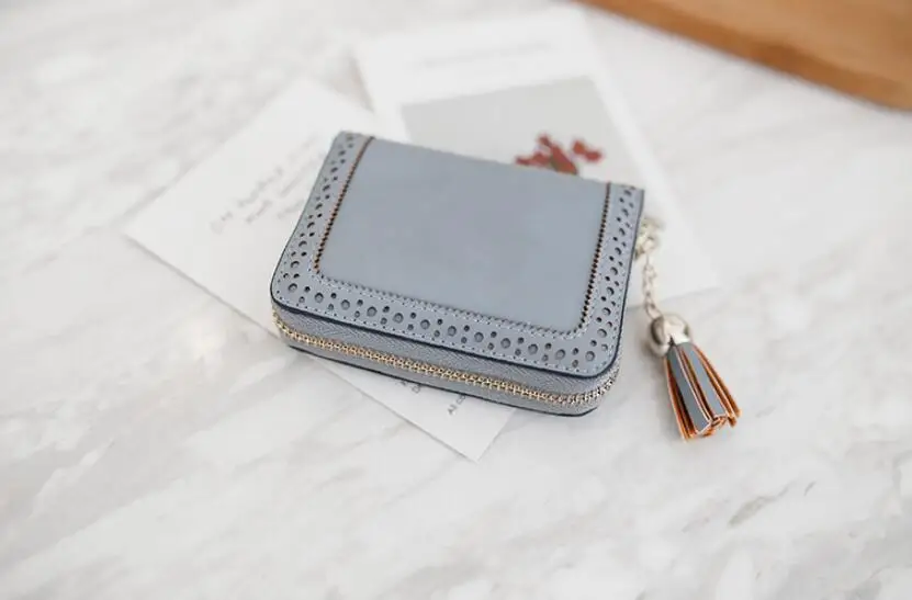 Angelatracy New Arrival Distress Solid PU Leather Card Hollow Out Women Coin Tassel ID Set Credit Card Holder CardHolder