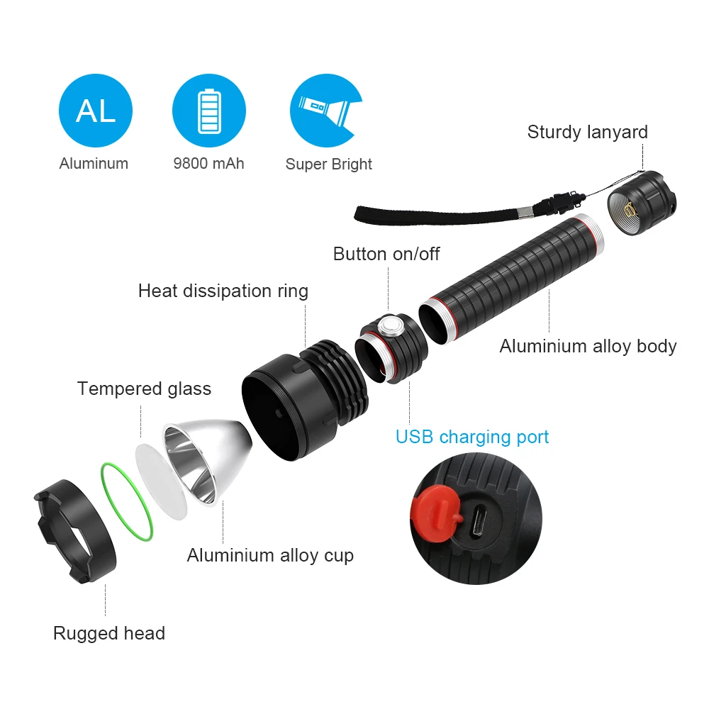 Фонарь с аккумулятором BRILEX, водонепроницаемый, электрический, высокой яркости, с регулируемой яркостью.