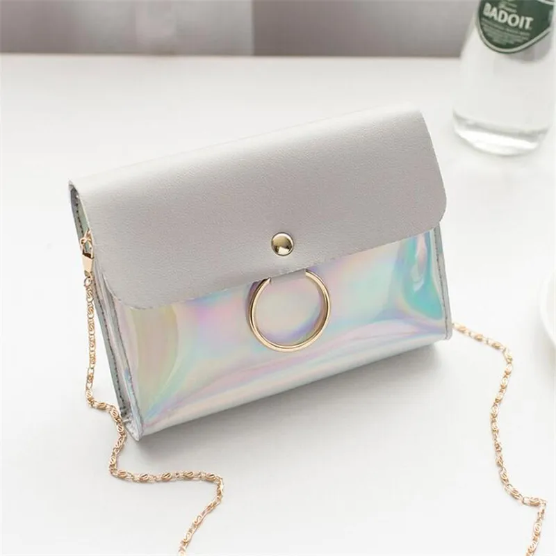 Женская Лазерная сумка через плечо вечерняя мини с цепочкой маленькая круглая