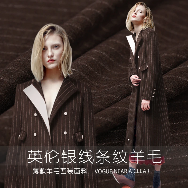 

2018 thin silver striped wool fabric suit jacket pants skirt fashion cloth high wool clothing cloth wholesale