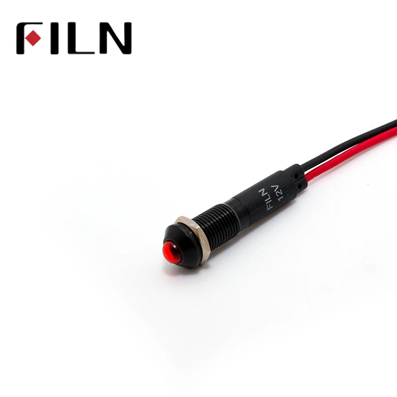 8mm FL1A-8SW-1 50pcs/bag black housing mini raised head red green yellow blue 12v led inidcator light with 20cm wire