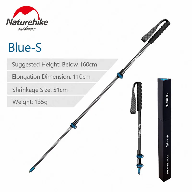 Blue-S Naturehike уличная Ультралегкая трость, портативная походная трость из углеродного волокна, треккинговые палки, 3 секции, наружная трость с замком, палка для катания на лыжах - Цвет: Blue-S