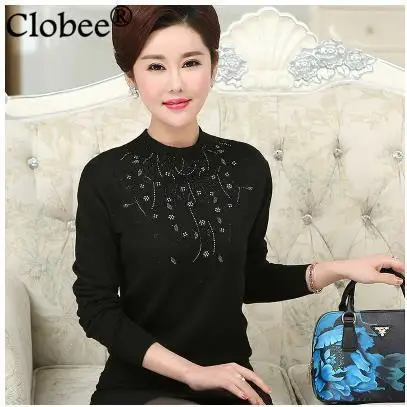 Winter Women Long Sleeve Casual Cashmere Sweaters middle age wool Pullovers Female Solid Pull Femme Knitted wear Sweater WQ931 | Женская