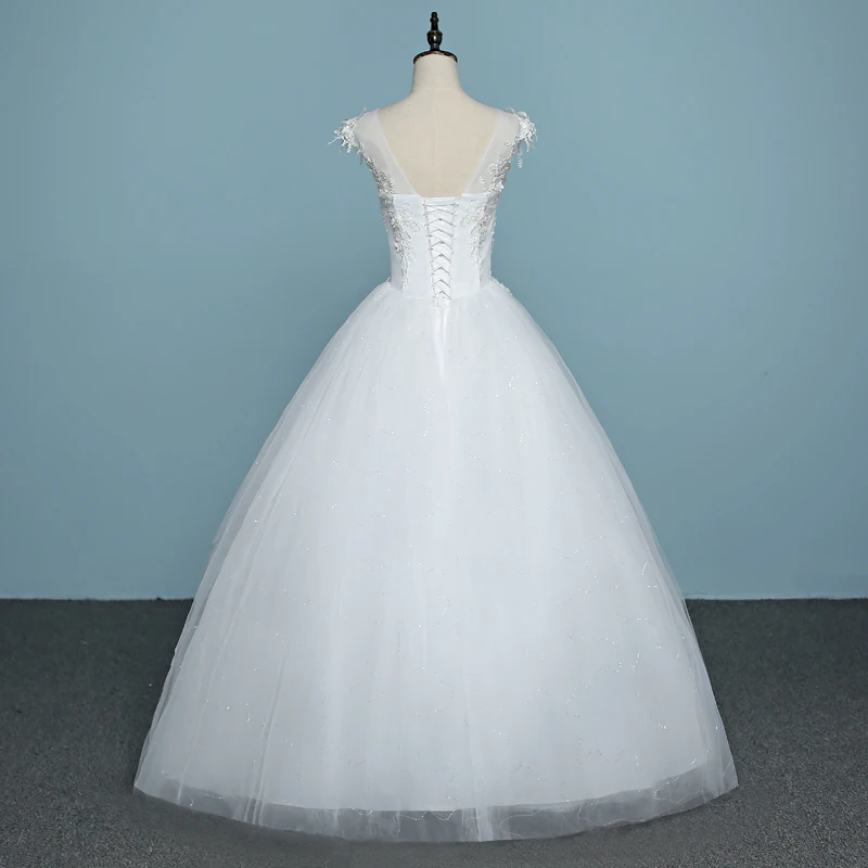 Vestido De Noiva О-образным вырезом Лидер продаж Кружево Дешевые Свадебное платье сделано в Китае applicue Сексуальная спинки Вышивка свадебное платье
