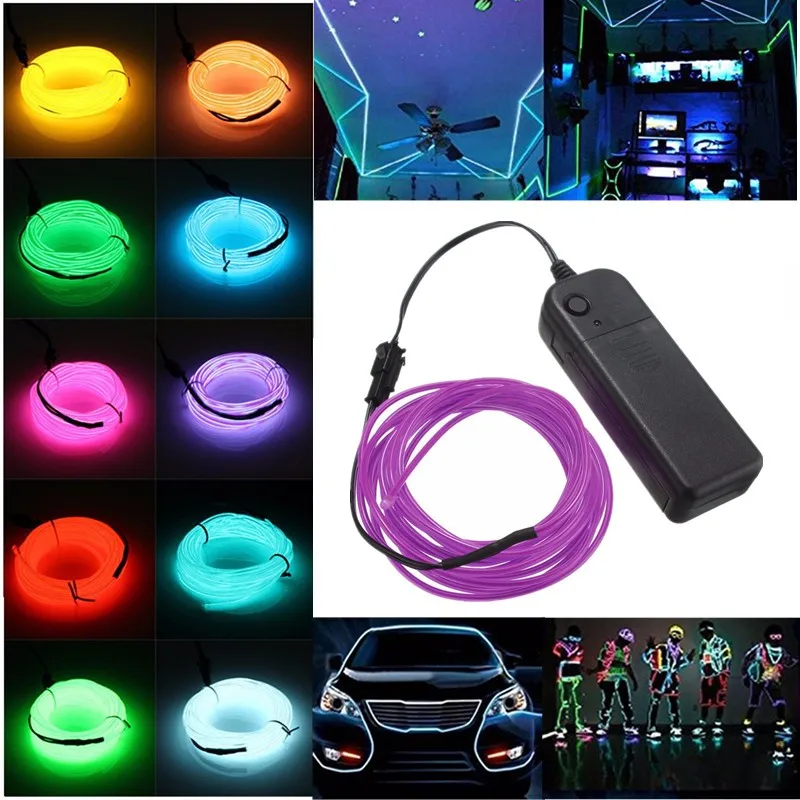

Universal 2.3 mm 3M 10 Colors Car Styling Flexible Neon Light EL Wire Rope Car Christmas Home Decoration Strip with Controller