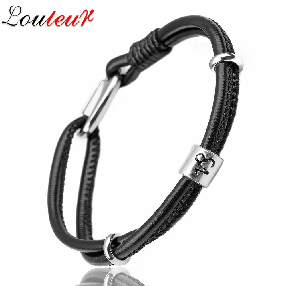 LOULEUR мужской браслет из натуральной кожи с созвездием для женщин и мужчин браслет Водолей/Дева/Скорпион/весы 12 знаков зодиака браслет - Окраска металла: CAPRICORN
