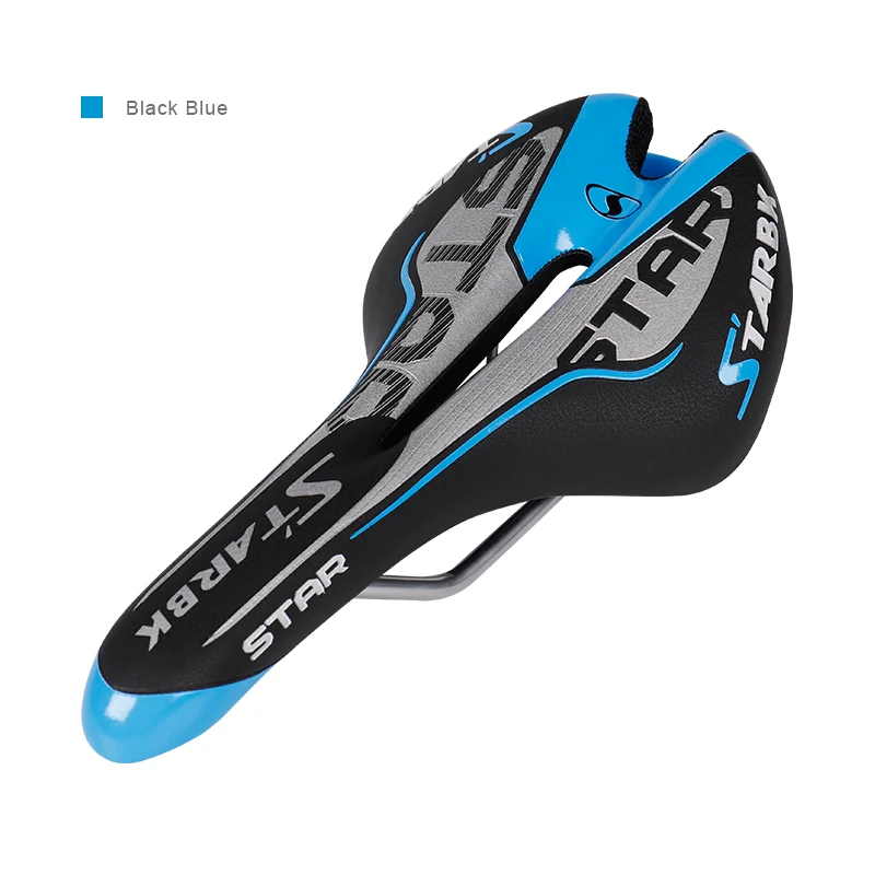Black Blue STARBK, новое велосипедное седло, Эргономичный горный велосипед, шоссейный велосипед, ПЕРФОРИРОВАННОЕ сиденье, EVA, амортизирующее, из искусственной кожи, текстура, стальная направляющая, велосипедные аксессуары - Цвет: Black Blue