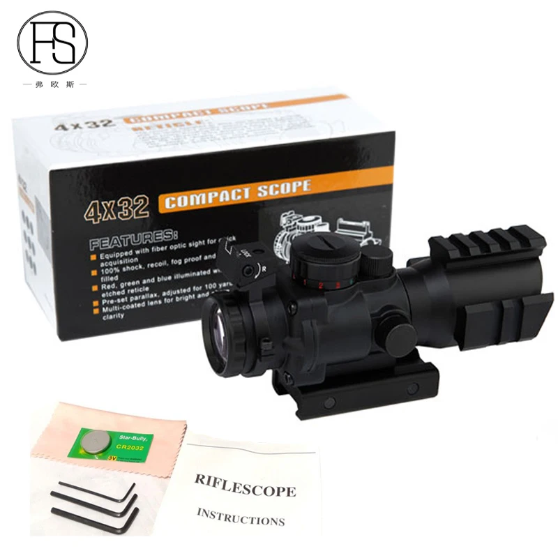 Тактический оптический прицел 4X32 с подсветкой для охоты и стрельбы на рельсах 20