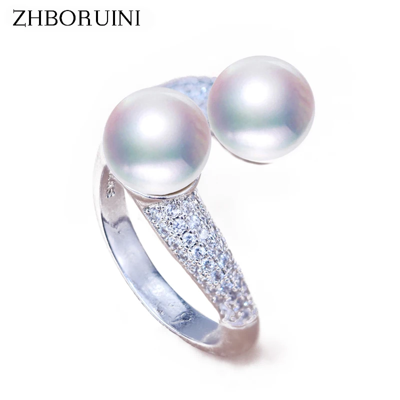 

ZHBORUINI Fashion Pearl Ring Pearl Jewelry Natural Freshwater Pearl 925 Sterling Silver Jewelry For Women 8-9mm AAA Zircon Gift