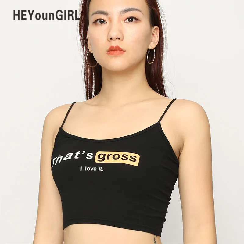 HEYounGIRL/топы на бретельках с принтом, футболки, черный короткий топ, бюстгальтер без косточек, сексуальный женский топ с открытой спиной, лето, повседневные женские короткие топы